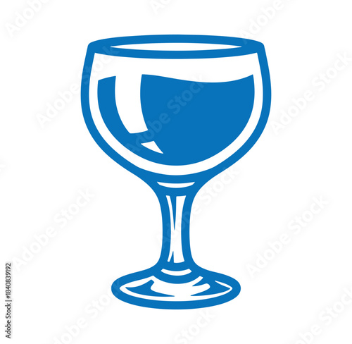 Simple blue wine glass icon illustration showing liquid for wine tasting and celebration