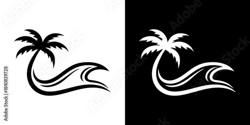palm tree and wave logo.
