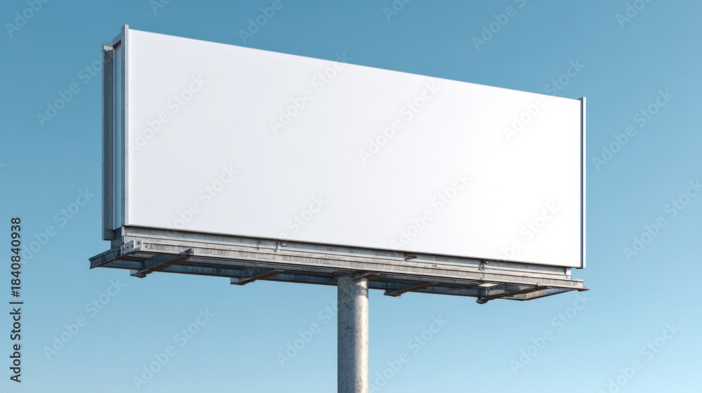 Fototapeta premium Blank Billboard Mockup Against Clear Blue Sky, Ideal for Advertising and Marketing Campaigns