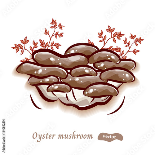 平茸と森の植物のポップアートなイラスト｜かわいいキノコのベクター素材