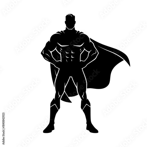 Muscular man superhero silhouette with cape