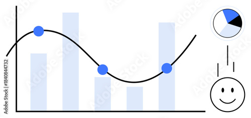 Data analytics concept. Data-driven insights with bar graph, line chart, and pie chart. Data helps decision-making, strategy optimization, and business growth. Ideal for technology, finance
