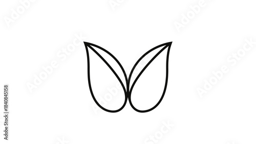 A minimalist line art drawing depicting two stylized leaves or petals, joined at the base.