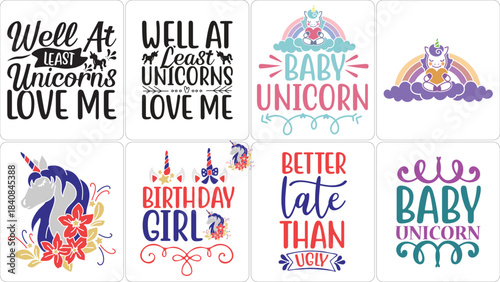 Cute and Funny Unicorn SVG Bundle for T-Shirt Design, Baby Shower, Birthday Girl, and Inspirational Quotes - Magical Digital Art Collection