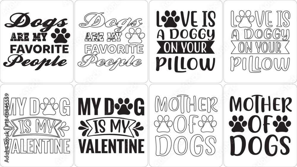 Fototapeta premium Dog lover quotes SVG bundle with paw prints for t-shirts, crafts, digital art, and coloring pages