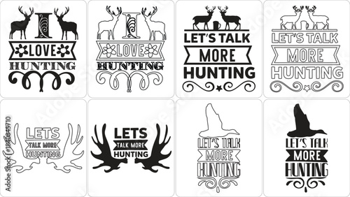 Hunting SVG designs collection with deer, antlers, duck silhouettes & typography. Outdoor adventure vector graphics for t-shirts, crafts, and apparel.