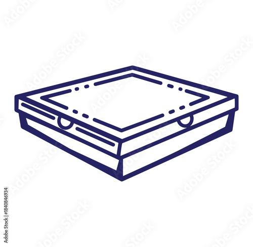 Simple and clean line art illustration of a closed pizza box for food delivery