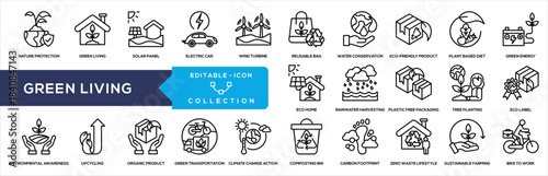 Green Living and Sustainability Icon Collection.