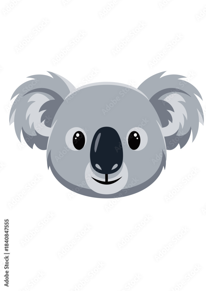 Obraz premium A cute, stylized illustration of a koala bear's face with large, round ears and big, dark eyes.