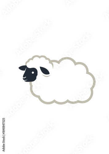 Simple cartoon illustration of a white sheep with a black face and fluffy body.