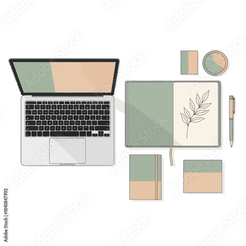 Modern Workspace Setup with Laptop Notebook and Pen.