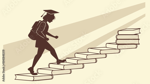 Silhouette illustration of a successful businesswoman running up stairs
