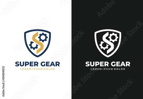 Letter S shield and gear logo design for your branding and identity