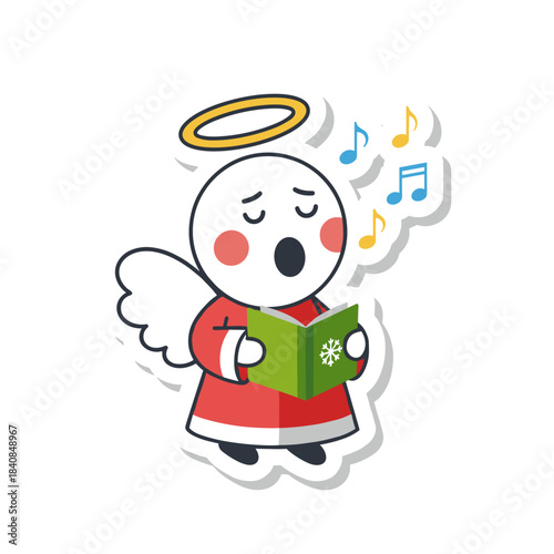 Cute Angel Singing Christmas Carols Sticker Design.