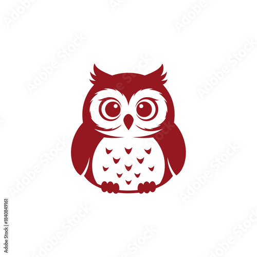A stylized, cartoonish illustration of a plump, round owl with large, expressive eyes and a prominent beak.