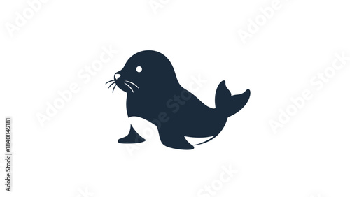 A cute, simple, and stylized illustration of a baby seal or seal pup, depicted in dark blue and white on a plain background.