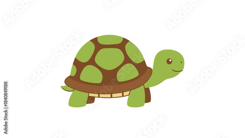 A cute cartoon illustration of a green turtle with a brown shell, isolated on a white background.