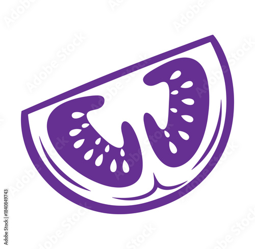 Vector illustration of a purple tomato slice showing seeds on white background