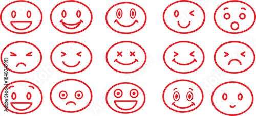 Red outline emoticons with various facial expressions