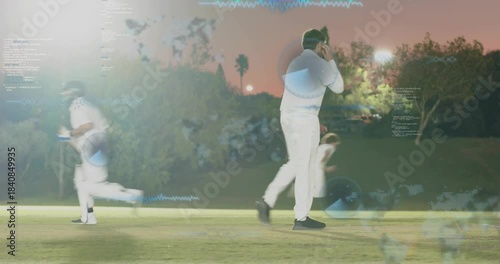 Bowler starting run-up and bowling to challenge batter on cricket pitch, HUD highlighting motion