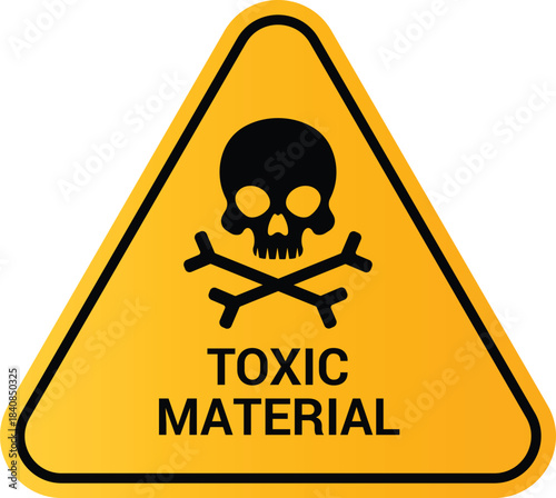 Toxic poisonous hazard sign with skull and crossbones in yellow triangle for industrial safety use