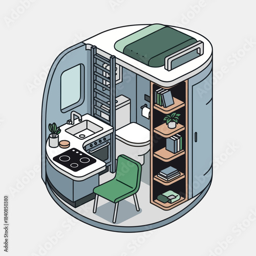 Compact Living Space Design with Integrated Amenities.