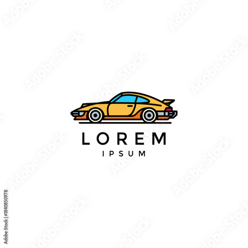 Colorful Cute Sport Car Outline Logo Design. Fun Colorful Winged Sports Car Outline Logo Design.