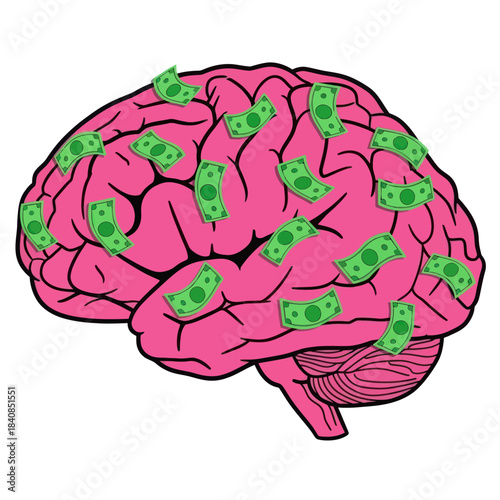 Brain with Money Bills Illustrating Financial Thoughts and Ideas.