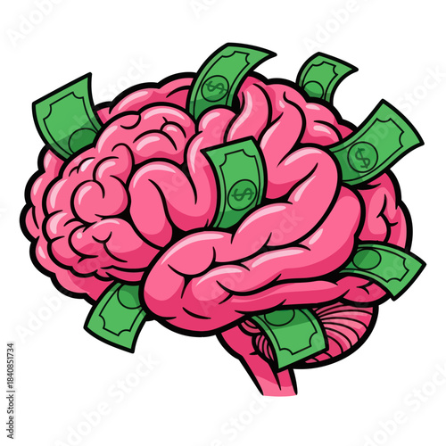 Brain with Money Bills Illustration for Financial Intelligence.