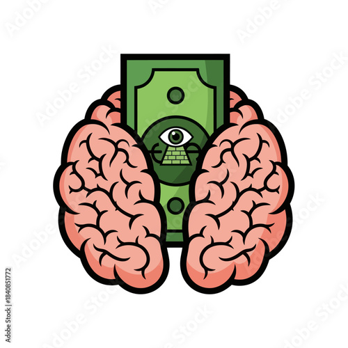 Brain holding money with all seeing eye symbol.