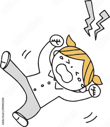 ひっくり返って泣く女の子単色