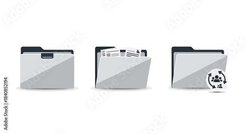 Three Folders Representing Different States - Empty, Full, and Shared.