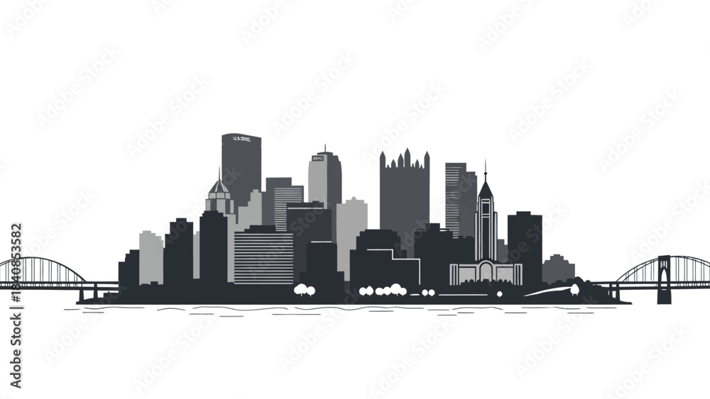 Obraz premium Minimalist vector skyline of a modern city with bridges