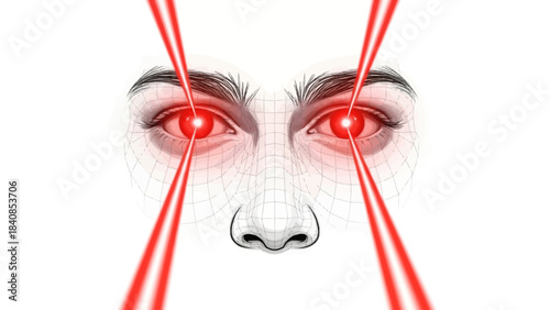 Futuristic face with red laser beams from eyes in digital style
