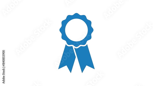 Blue award ribbon icon on white background for achievement recognition