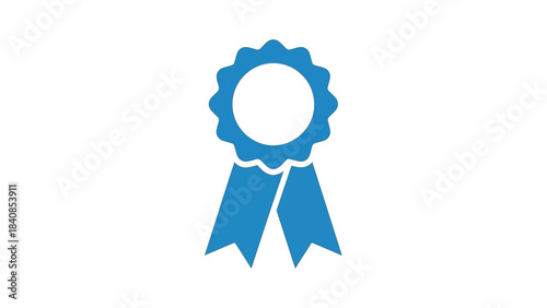 Blue award ribbon icon on white background for achievements