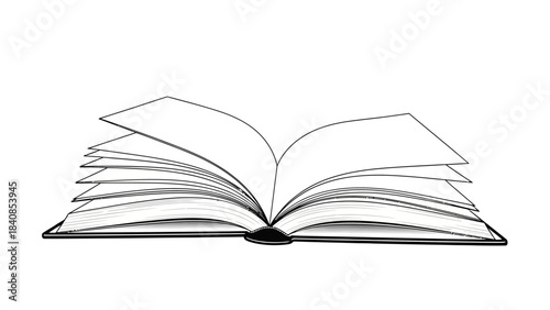 Open book with flipping pages in minimalist black and white design