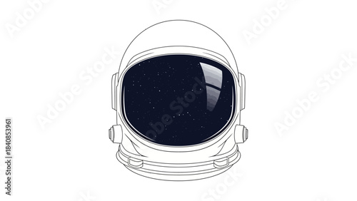 Minimalist astronaut helmet with starry reflection in visor