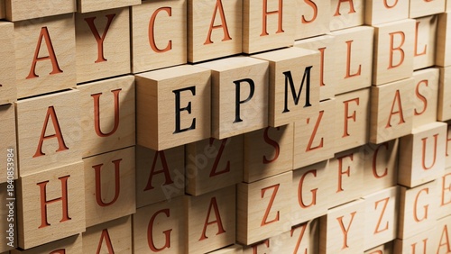 Foto epm sign on wooden blocks and magnifier
