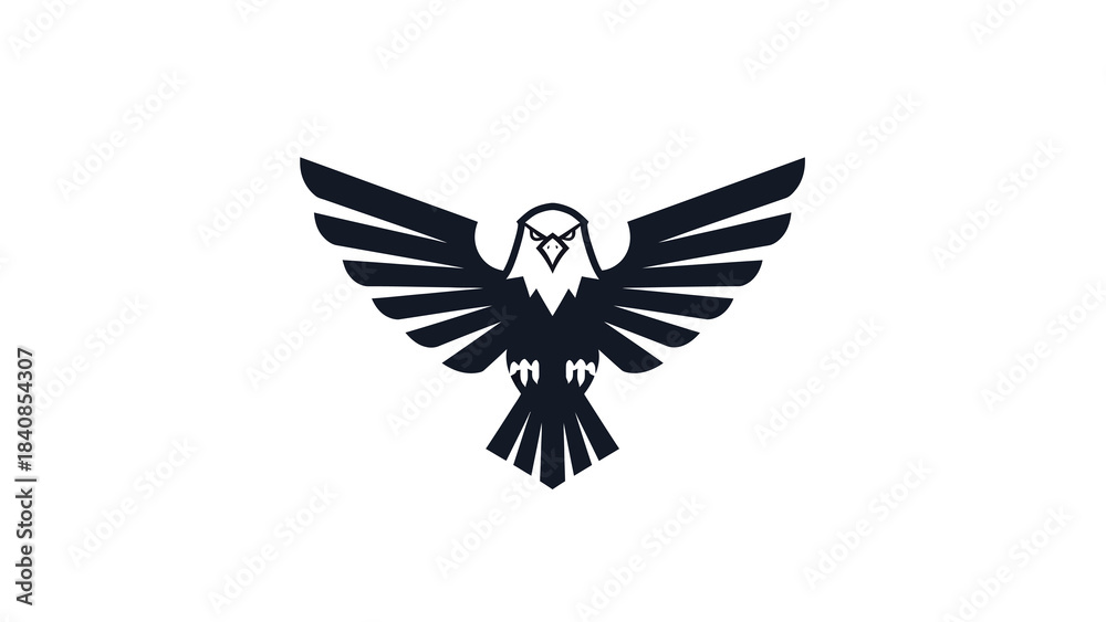 Naklejka premium Minimalist black and white eagle logo with spread wings