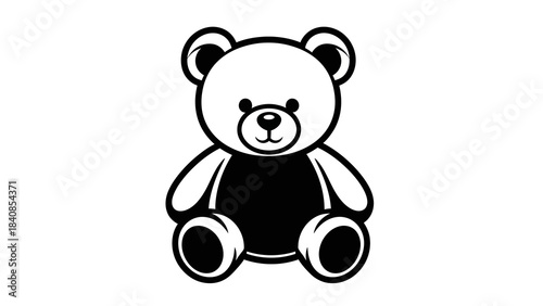Black and white teddy bear illustration in minimalist style