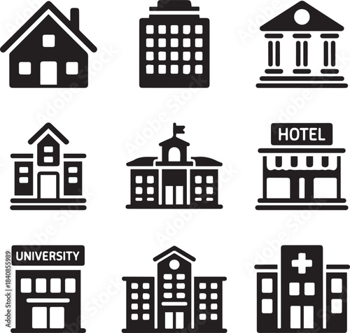 Building types glyph icons set