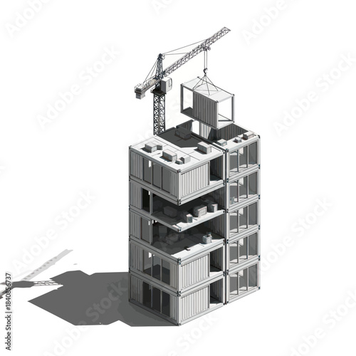 Modern Modular Building Construction with Crane.