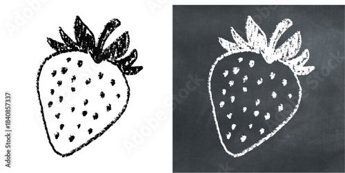 Chalk handdrawn strawberry vector for farmer's markets and healthy food menus. Symbolizes fresh fruit, sweet flavor, and rustic, organic produce. Ideal for chalkboard designs.
