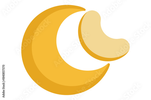 Crescent moon shape made from whole cashew nuts isolated on white background, creative food arrangement, minimalistic healthy snack concept, top view composition for culinary and design use