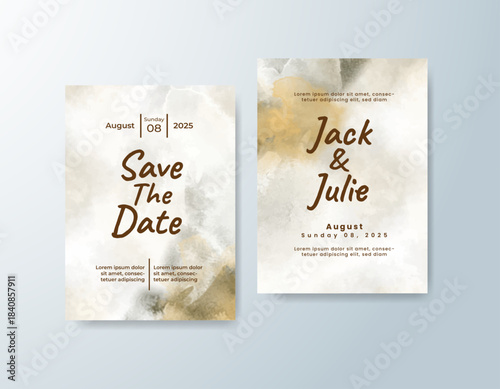 Wedding invitation with abstract splash watercolor