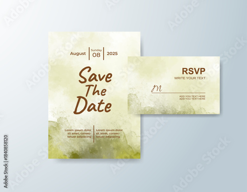 Wedding invitation with abstract splash watercolor