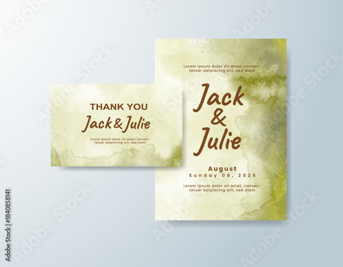 Wedding invitation with abstract splash watercolor