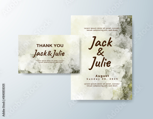 Wedding invitation with abstract splash watercolor