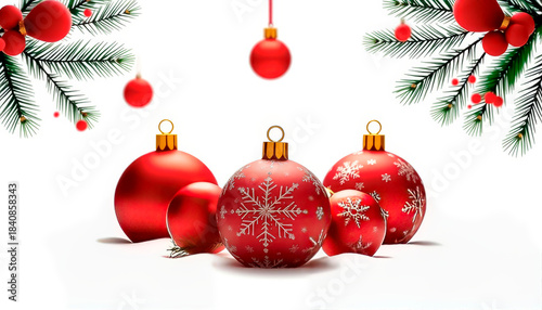 Christmas background with Christmas tree balls and decorations. Fairytale, New Year, Christmas